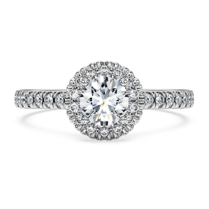 Eternity Halo solitaire-ring med laboratoriedyrkede diamanter, 0,8 ct i alt, rund form, 14K hvidguld Eternity Halo solitaire-ring med laboratoriedyrkede diamanter, 0,8 ct i alt, rund form, 14K hvidguld