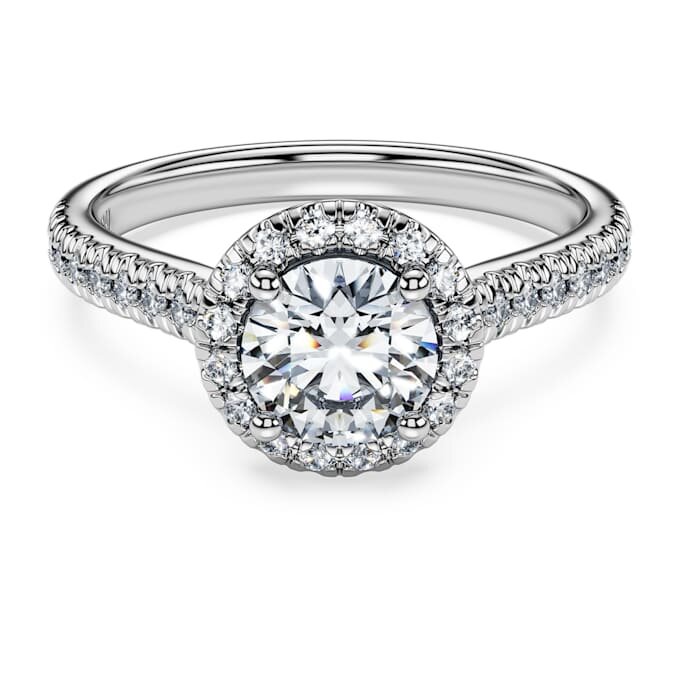 Eternity Halo solitaire-ring med laboratoriedyrkede diamanter, 1,33 ct i alt, rund form, 14K hvidguld Eternity Halo solitaire-ring med laboratoriedyrkede diamanter, 1,33 ct i alt, rund form, 14K hvidguld