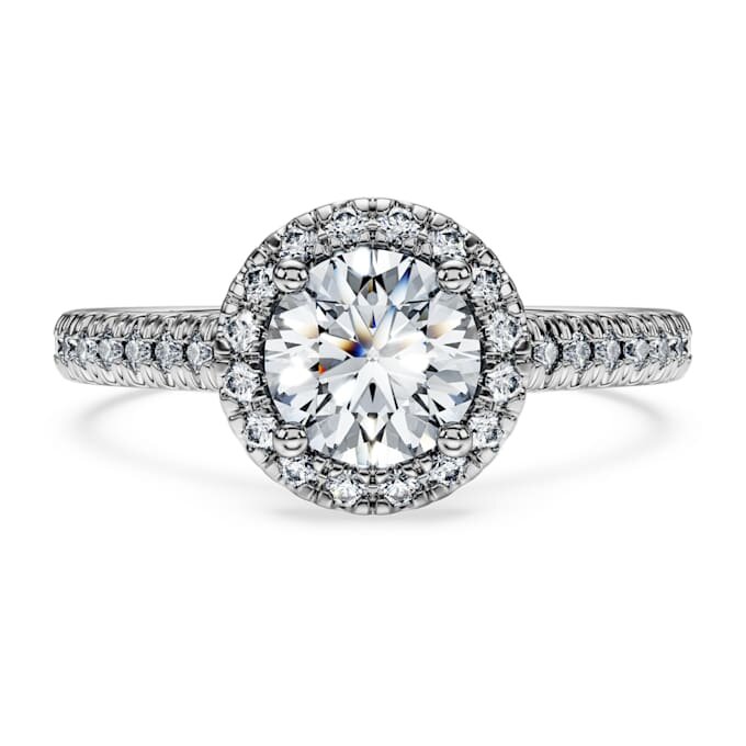 Eternity Halo solitaire-ring med laboratoriedyrkede diamanter, 1,33 ct i alt, rund form, 14K hvidguld Eternity Halo solitaire-ring med laboratoriedyrkede diamanter, 1,33 ct i alt, rund form, 14K hvidguld
