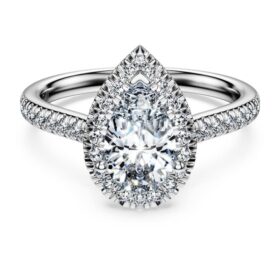 Eternity Halo solitaire-ring med laboratoriefremstillede diamanter på i alt 1,3 ct, pæreform, 14K hvidguld Eternity Halo solitaire-ring med laboratoriefremstillede diamanter på i alt 1,3 ct, pæreform, 14K hvidguld