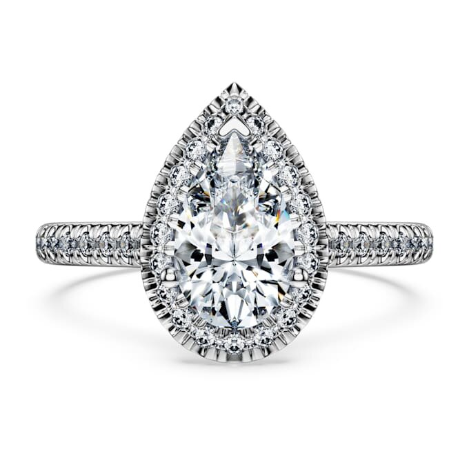 Eternity Halo solitaire-ring med laboratoriefremstillede diamanter på i alt 1,3 ct, pæreform, 14K hvidguld Eternity Halo solitaire-ring med laboratoriefremstillede diamanter på i alt 1,3 ct, pæreform, 14K hvidguld
