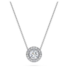 Eternity Halo solitaire-vedhæng med laboratoriefremstillede diamanter, 0,59 ct i alt, rund form, 14K hvidguld Eternity Halo solitaire-vedhæng med laboratoriefremstillede diamanter, 0,59 ct i alt, rund form, 14K hvidguld
