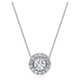 Eternity Halo Solitaire-vedhæng med laboratoriefremstillede diamanter, 1 ct i alt, rund form, 14K hvidguld Eternity Halo Solitaire-vedhæng med laboratoriefremstillede diamanter, 1 ct i alt, rund form, 14K hvidguld