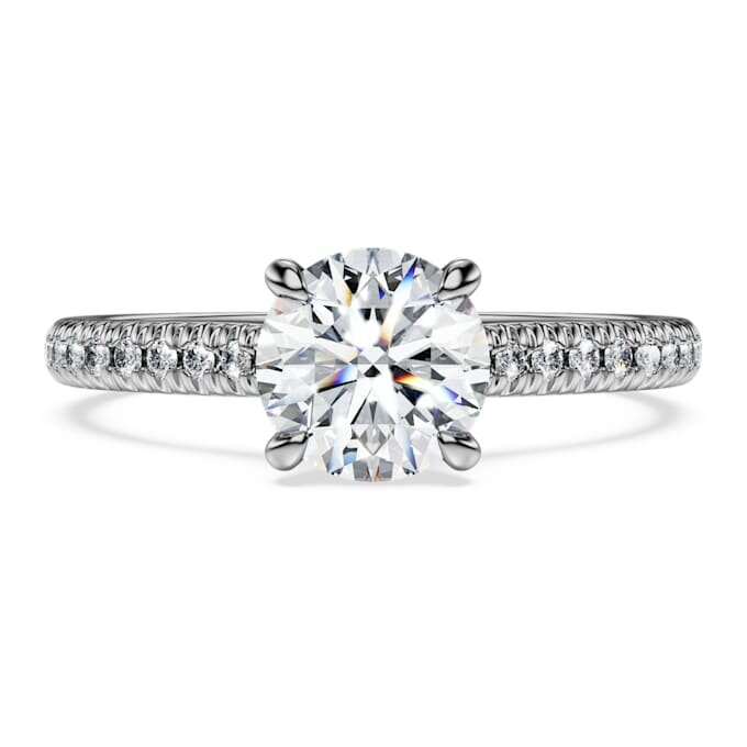 Eternity-solitaire-ring med laboratoriefremstillede diamanter, 1,2 ct i alt, rund form, 14K hvidguld Eternity-solitaire-ring med laboratoriefremstillede diamanter, 1,2 ct i alt, rund form, 14K hvidguld