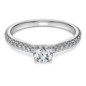Eternity-solitaire-ring med laboratoriefremstillede diamanter på 0,7 ct i alt, rund form, 14K hvidguld Eternity-solitaire-ring med laboratoriefremstillede diamanter på 0,7 ct i alt, rund form, 14K hvidguld