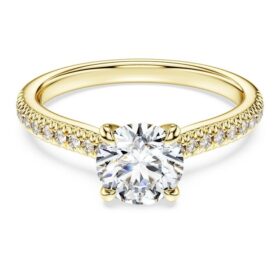 Eternity-solitaire-ring med laboratoriefremstillede diamanter på i alt 1,2 ct, rund form, 14K gult guld Eternity-solitaire-ring med laboratoriefremstillede diamanter på i alt 1,2 ct, rund form, 14K gult guld