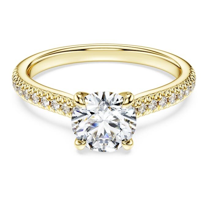 Eternity-solitaire-ring med laboratoriefremstillede diamanter på i alt 1,2 ct, rund form, 14K gult guld Eternity-solitaire-ring med laboratoriefremstillede diamanter på i alt 1,2 ct, rund form, 14K gult guld