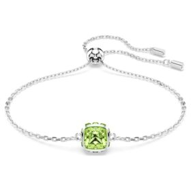 Fødselssten-armbånd med firkantet slebet krystal, august, grøn, rhodineret Fødselssten-armbånd med firkantet slebet krystal, august, grøn, rhodineret