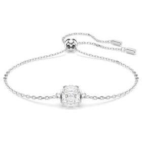 Fødselssten-armbånd med firkantet slibning, april, hvid, rhodineret Fødselssten-armbånd med firkantet slibning, april, hvid, rhodineret