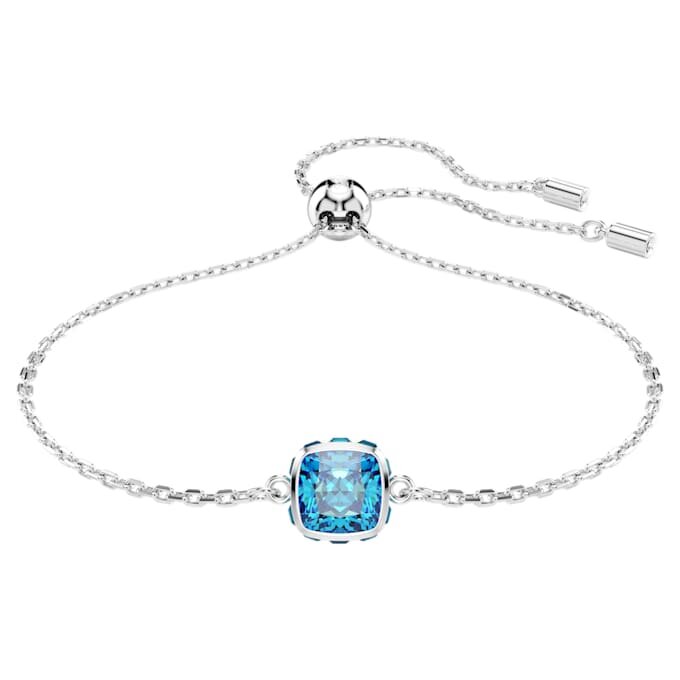 Fødselssten-armbånd med firkantet slibning, december, blå, rhodiumbelagt Fødselssten-armbånd med firkantet slibning, december, blå, rhodiumbelagt