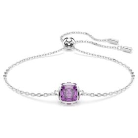 Fødselssten-armbånd med firkantet slibning, februar, lilla, rhodiumbelagt Fødselssten-armbånd med firkantet slibning, februar, lilla, rhodiumbelagt