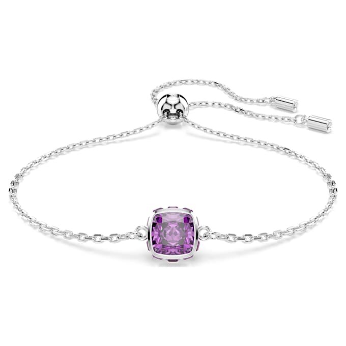 Fødselssten-armbånd med firkantet slibning, februar, lilla, rhodiumbelagt Fødselssten-armbånd med firkantet slibning, februar, lilla, rhodiumbelagt