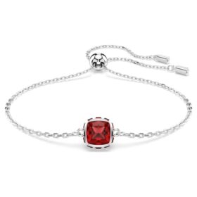 Fødselssten-armbånd med firkantet slibning, januar, rød, rhodiumbelagt Fødselssten-armbånd med firkantet slibning, januar, rød, rhodiumbelagt