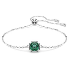 Fødselssten-armbånd med firkantet slibning, maj, grøn, rhodiumbelagt Fødselssten-armbånd med firkantet slibning, maj, grøn, rhodiumbelagt