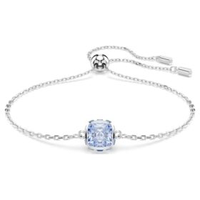 Fødselssten-armbånd med firkantet slibning, marts, blå, rhodiumbelagt Fødselssten-armbånd med firkantet slibning, marts, blå, rhodiumbelagt
