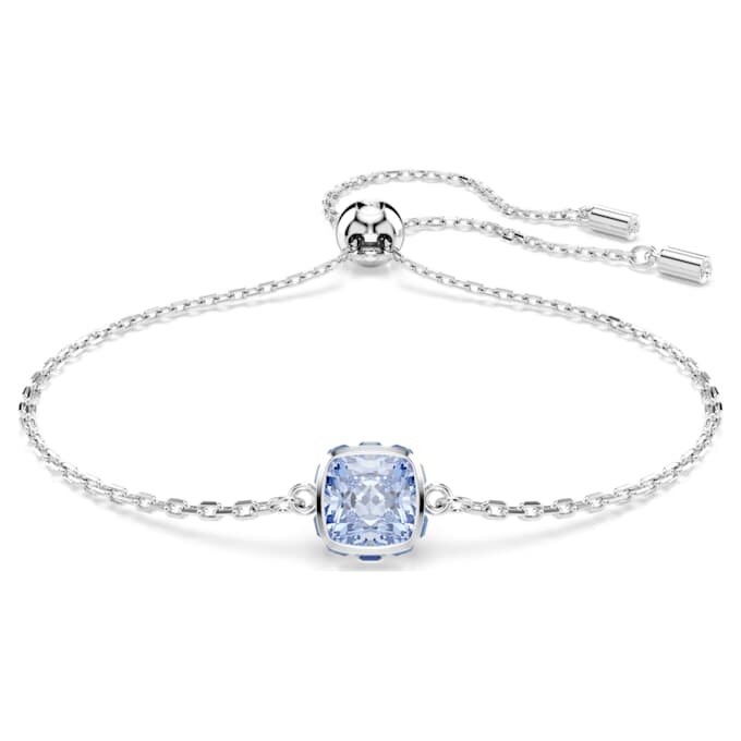 Fødselssten-armbånd med firkantet slibning, marts, blå, rhodiumbelagt Fødselssten-armbånd med firkantet slibning, marts, blå, rhodiumbelagt