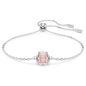Fødselsstenarmbånd med firkantet slibning, juni, lyserød, rhodiumbelagt Fødselsstenarmbånd med firkantet slibning, juni, lyserød, rhodiumbelagt