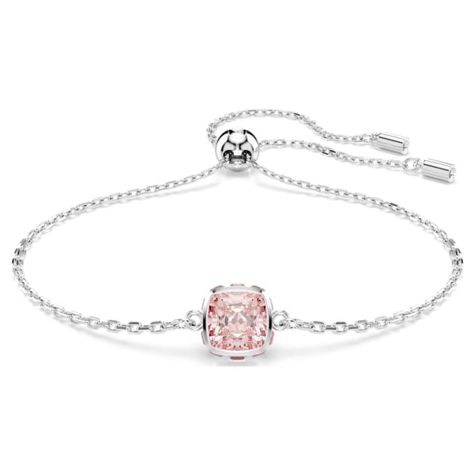 Fødselsstenarmbånd med firkantet slibning, juni, lyserød, rhodiumbelagt Fødselsstenarmbånd med firkantet slibning, juni, lyserød, rhodiumbelagt