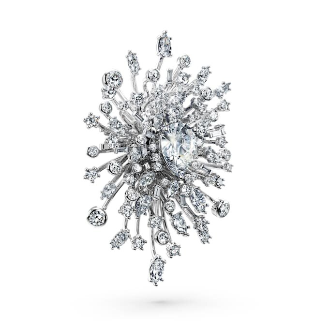 Galaxy-broche med laboratoriefremstillede diamanter, 15,71 ct i alt, blandede former, 18K hvidguld Galaxy-broche med laboratoriefremstillede diamanter, 15,71 ct i alt, blandede former, 18K hvidguld