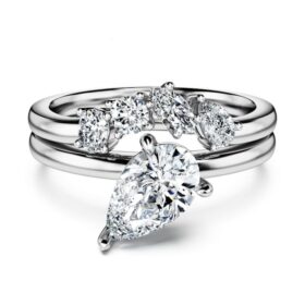 Galaxy-ringe-sæt (2), laboratoriefremstillede diamanter 1,4 ct i alt, pæreform, 14K hvidguld Galaxy-ringe-sæt (2), laboratoriefremstillede diamanter 1,4 ct i alt, pæreform, 14K hvidguld