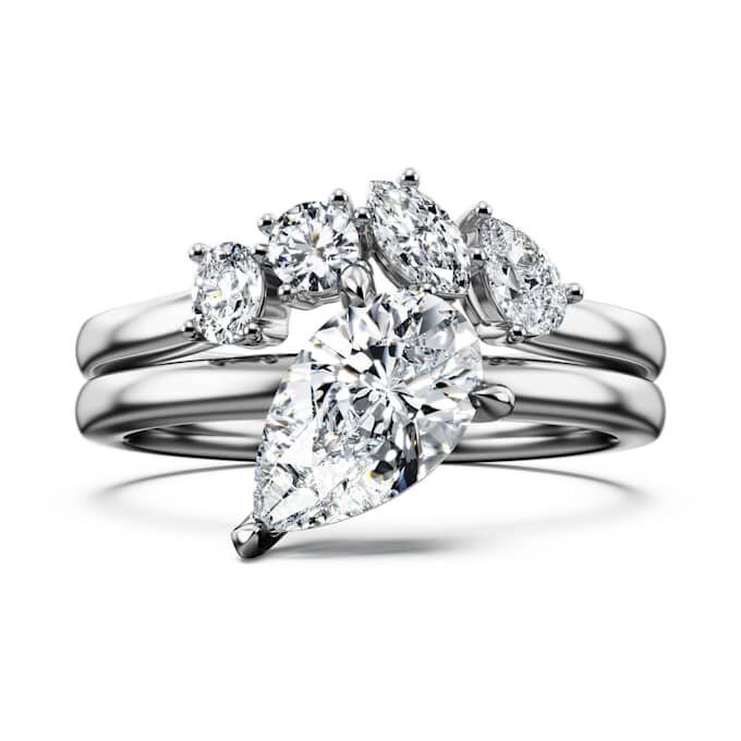 Galaxy-ringe-sæt (2), laboratoriefremstillede diamanter 1,4 ct i alt, pæreform, 14K hvidguld Galaxy-ringe-sæt (2), laboratoriefremstillede diamanter 1,4 ct i alt, pæreform, 14K hvidguld