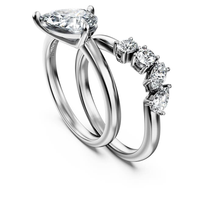 Galaxy-ringe-sæt (2), laboratoriefremstillede diamanter 1,4 ct i alt, pæreform, 14K hvidguld Galaxy-ringe-sæt (2), laboratoriefremstillede diamanter 1,4 ct i alt, pæreform, 14K hvidguld