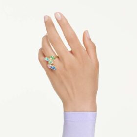 Gema cocktailring med blandede slibninger, flerfarvet, guldbelagt Gema cocktailring med blandede slibninger, flerfarvet, guldbelagt