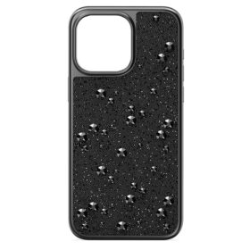 Høj smartphone-etui med flade krystaller, iPhone® 15 Pro Max, sort