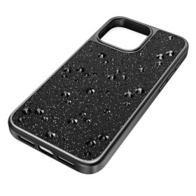 Høj smartphone-etui med flade krystaller, iPhone® 15 Pro Max, sort