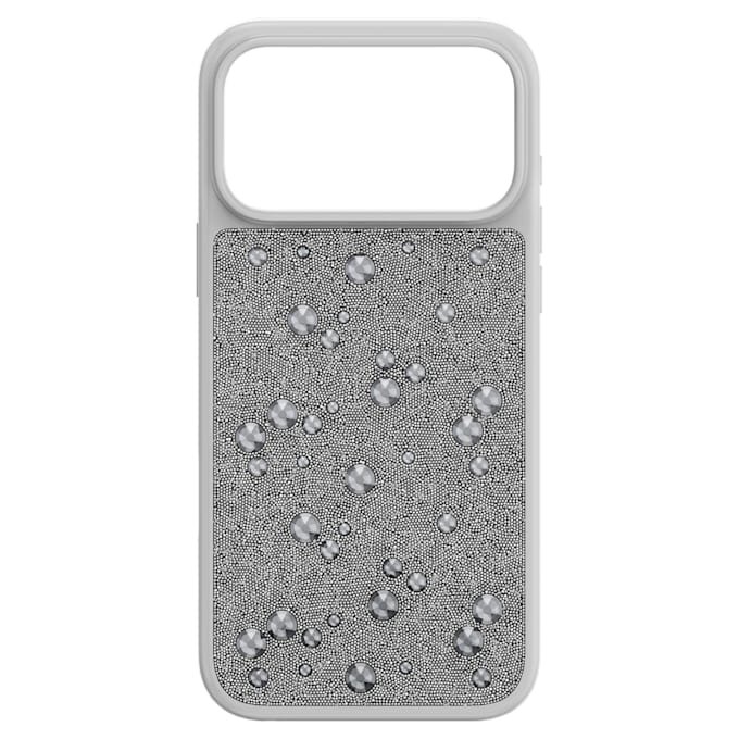 Høj smartphone-etui med flade krystaller, iPhone® 17 Pro Max, sølvfarvet Høj smartphone-etui med flade krystaller, iPhone® 17 Pro Max, sølvfarvet