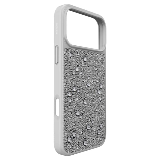 Høj smartphone-etui med flade krystaller, iPhone® 17 Pro Max, sølvfarvet Høj smartphone-etui med flade krystaller, iPhone® 17 Pro Max, sølvfarvet