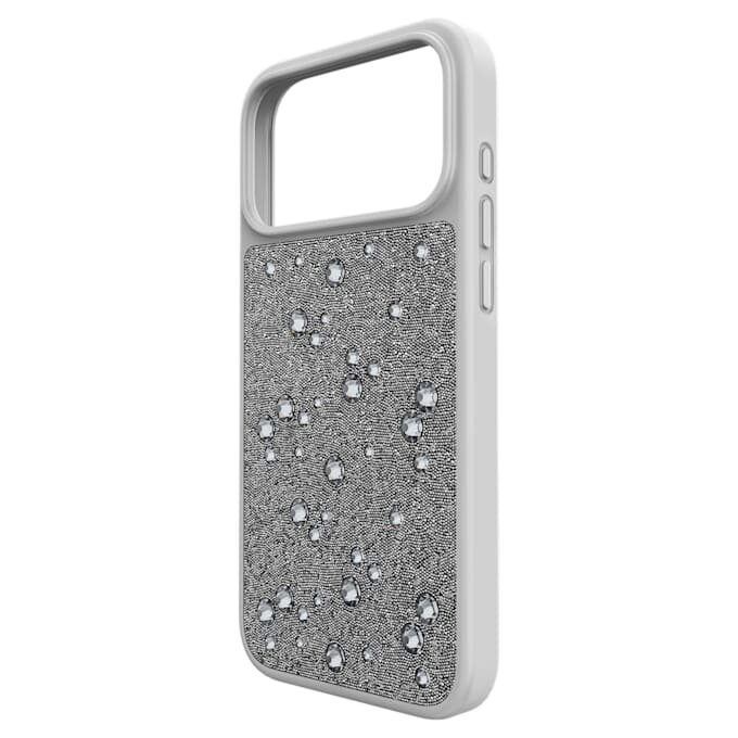 Høj smartphone-etui med flade krystaller, iPhone® 17 Pro Max, sølvfarvet Høj smartphone-etui med flade krystaller, iPhone® 17 Pro Max, sølvfarvet