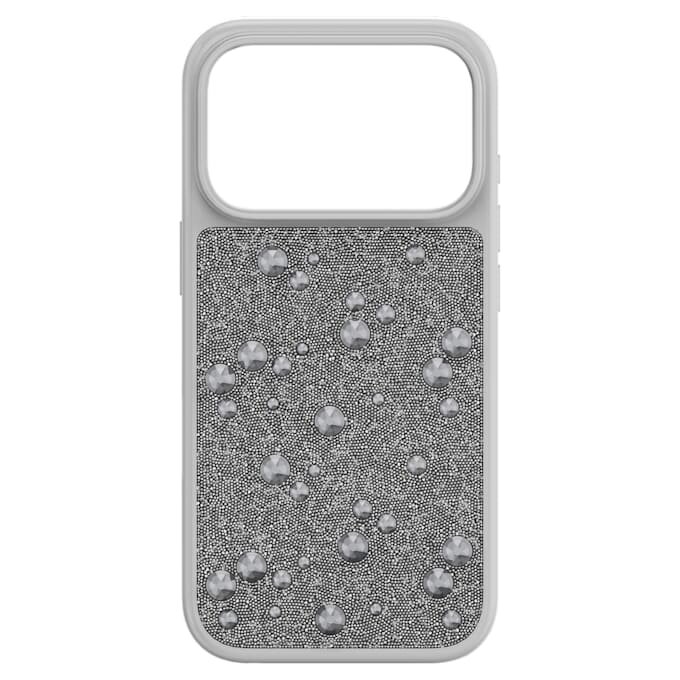 Højt smartphone-etui med flade krystaller, iPhone® 17 Pro, sølvfarvet Højt smartphone-etui med flade krystaller, iPhone® 17 Pro, sølvfarvet