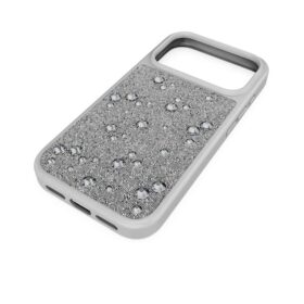 Højt smartphone-etui med flade krystaller, iPhone® 17 Pro, sølvfarvet