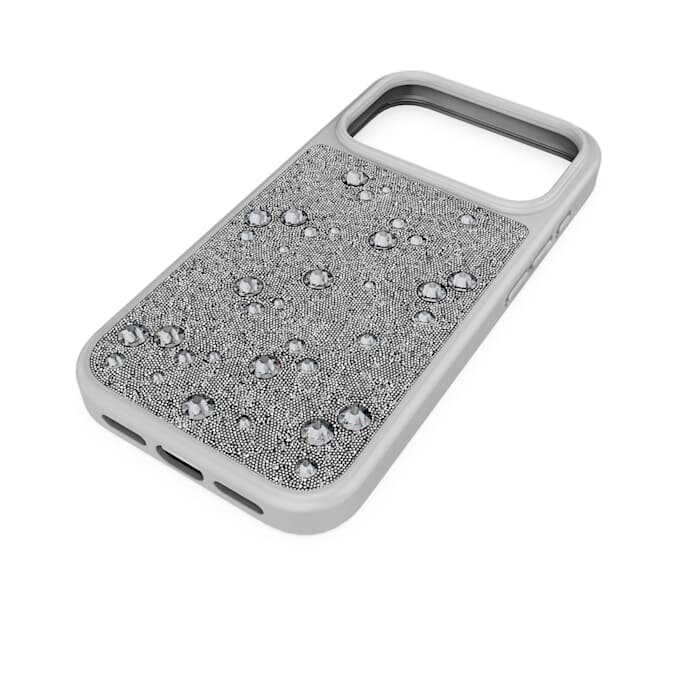 Højt smartphone-etui med flade krystaller, iPhone® 17 Pro, sølvfarvet Højt smartphone-etui med flade krystaller, iPhone® 17 Pro, sølvfarvet