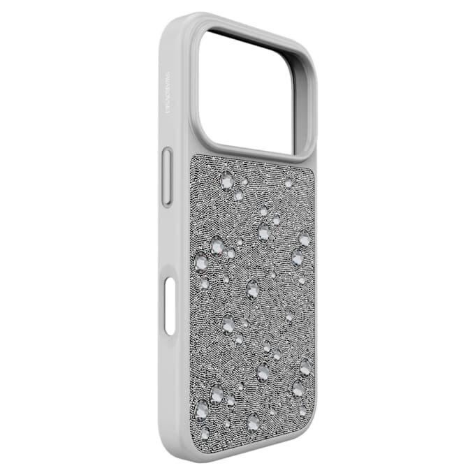 Højt smartphone-etui med flade krystaller, iPhone® 17 Pro, sølvfarvet Højt smartphone-etui med flade krystaller, iPhone® 17 Pro, sølvfarvet