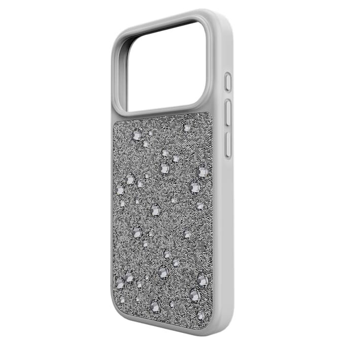 Højt smartphone-etui med flade krystaller, iPhone® 17 Pro, sølvfarvet Højt smartphone-etui med flade krystaller, iPhone® 17 Pro, sølvfarvet
