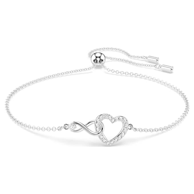 Hyperbola-armbånd med Infinity-tegn og hjerte, hvidt, rhodineret Hyperbola-armbånd med Infinity-tegn og hjerte, hvidt, rhodineret