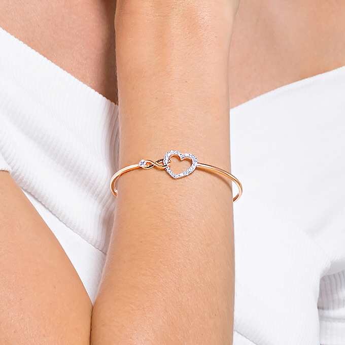 Hyperbola-armring med Infinity-symbol og hjerte, hvid, blandet metalfinish Hyperbola-armring med Infinity-symbol og hjerte, hvid, blandet metalfinish