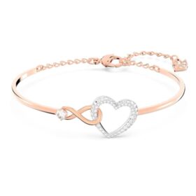 Hyperbola-armring med Infinity-symbol og hjerte, hvid, blandet metalfinish Hyperbola-armring med Infinity-symbol og hjerte, hvid, blandet metalfinish