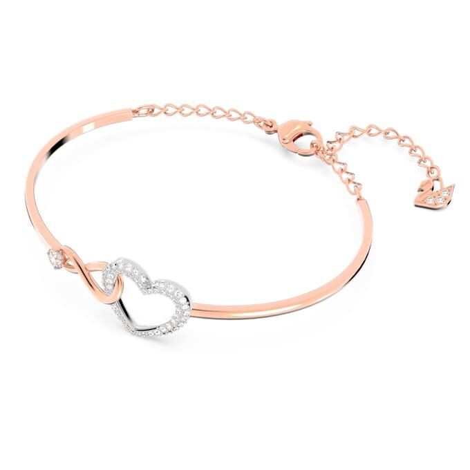 Hyperbola-armring med Infinity-symbol og hjerte, hvid, blandet metalfinish Hyperbola-armring med Infinity-symbol og hjerte, hvid, blandet metalfinish