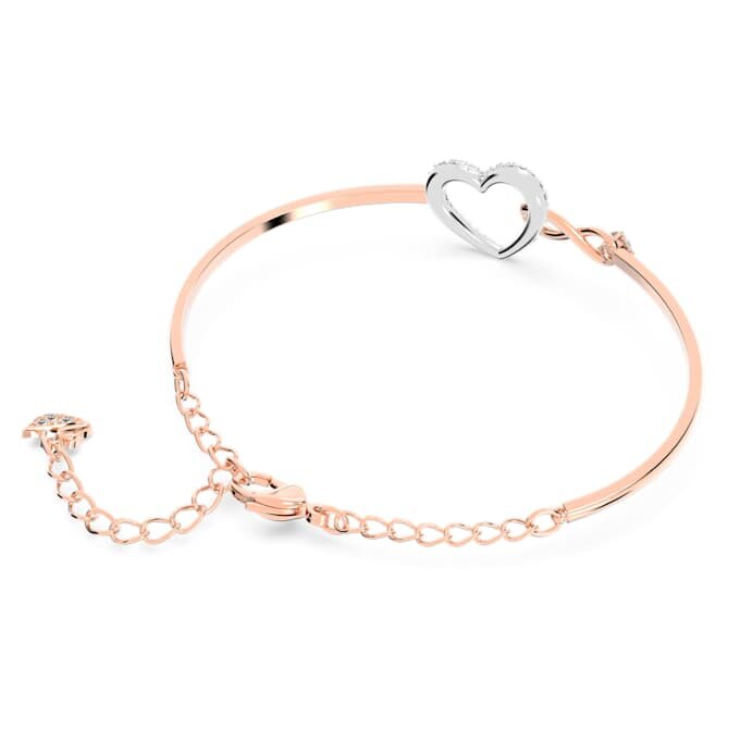 Hyperbola-armring med Infinity-symbol og hjerte, hvid, blandet metalfinish Hyperbola-armring med Infinity-symbol og hjerte, hvid, blandet metalfinish
