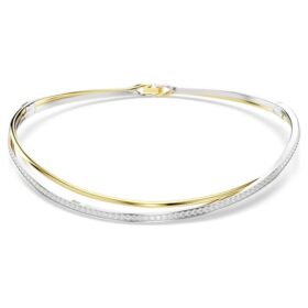 Hyperbola-choker med rundslibede, hvide krystaller og blandet metalfinish