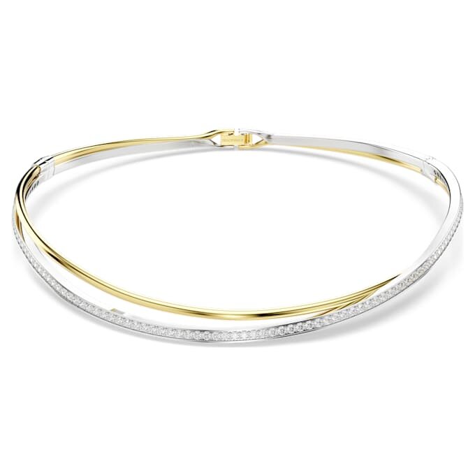 Hyperbola-choker med rundslibede, hvide krystaller og blandet metalfinish Hyperbola-choker med rundslibede, hvide krystaller og blandet metalfinish