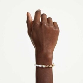 Idyllia-armbånd med krystalperler, hvidt, forgyldt