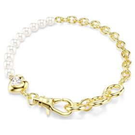 Idyllia-armbånd med krystalperler, hvidt, forgyldt