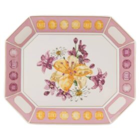 Idyllia-bakke i porcelæn, krystalprint-motiv, blomster, stor, lyserød