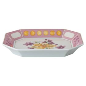 Idyllia-bakke i porcelæn, krystalprint-motiv, blomster, stor, lyserød