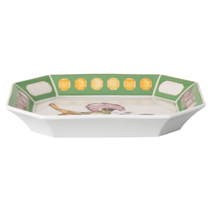 Idyllia-bakke i porcelæn, krystalprint-motiv, fluesnapper, stor, flerfarvet Idyllia-bakke i porcelæn, krystalprint-motiv, fluesnapper, stor, flerfarvet