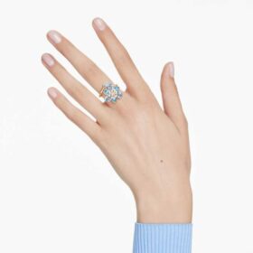 Idyllia åben ring med blandede slibninger, blomst, blå, guldbelagt Idyllia åben ring med blandede slibninger, blomst, blå, guldbelagt